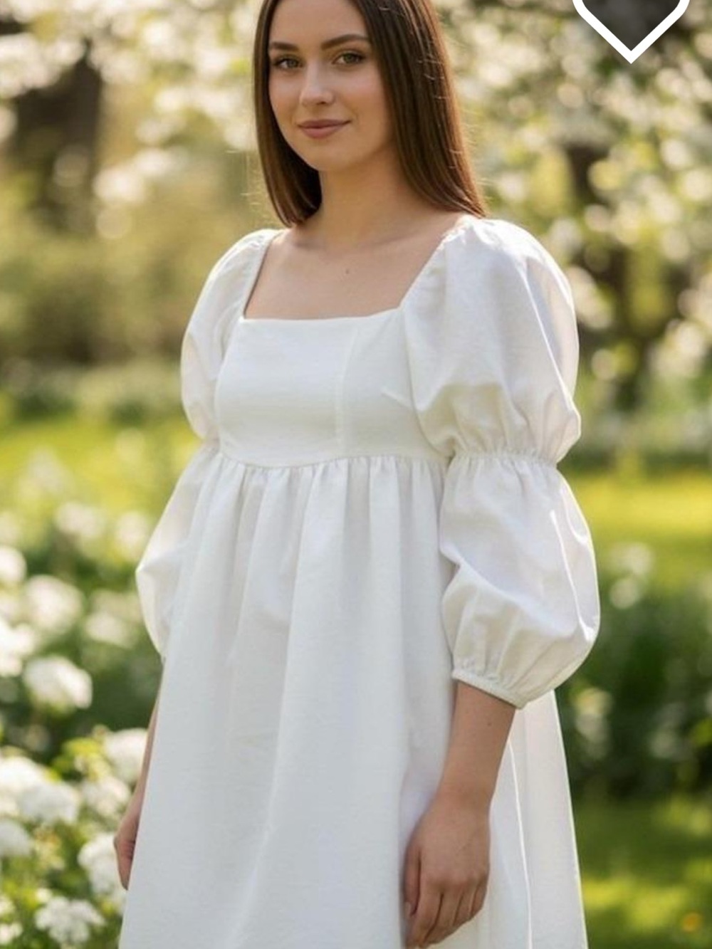 Classic White Puff Sleeve Square Neck Dress